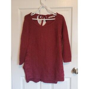 Lauren Conrad L Burgundy Split Hem Sweater Lace Trim Tie Back Neck